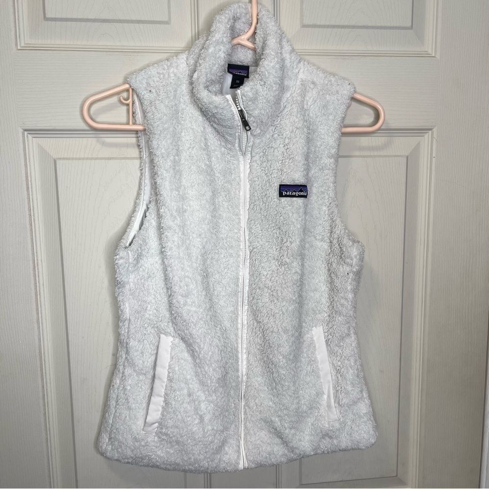 Patagonia Womens Los Gatos Fleece Vest White Full Zip Pockets Mock Neck sz XS